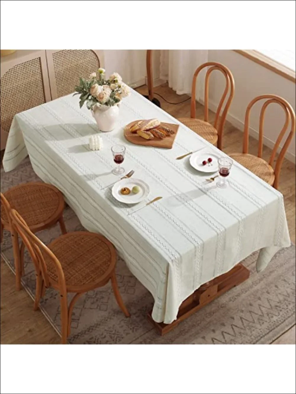 Farmhouse Linen Look Tablecloth 60x120 Hemstitch Wrinkle Resistant Dining Table